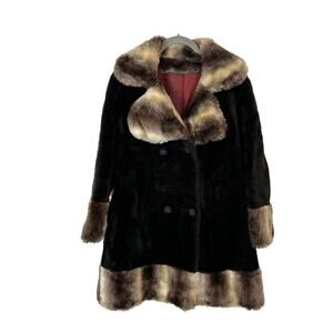 Faux Fur Coat Women's Made in USA Late 70s Penny Lane Retro Secretary Chic SZ S
